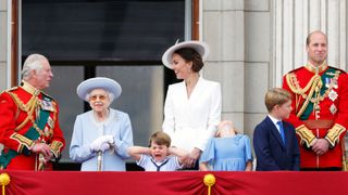 The Cambridges with Queen Elizabeth II and Prince Phillip watching Trooping the Colour