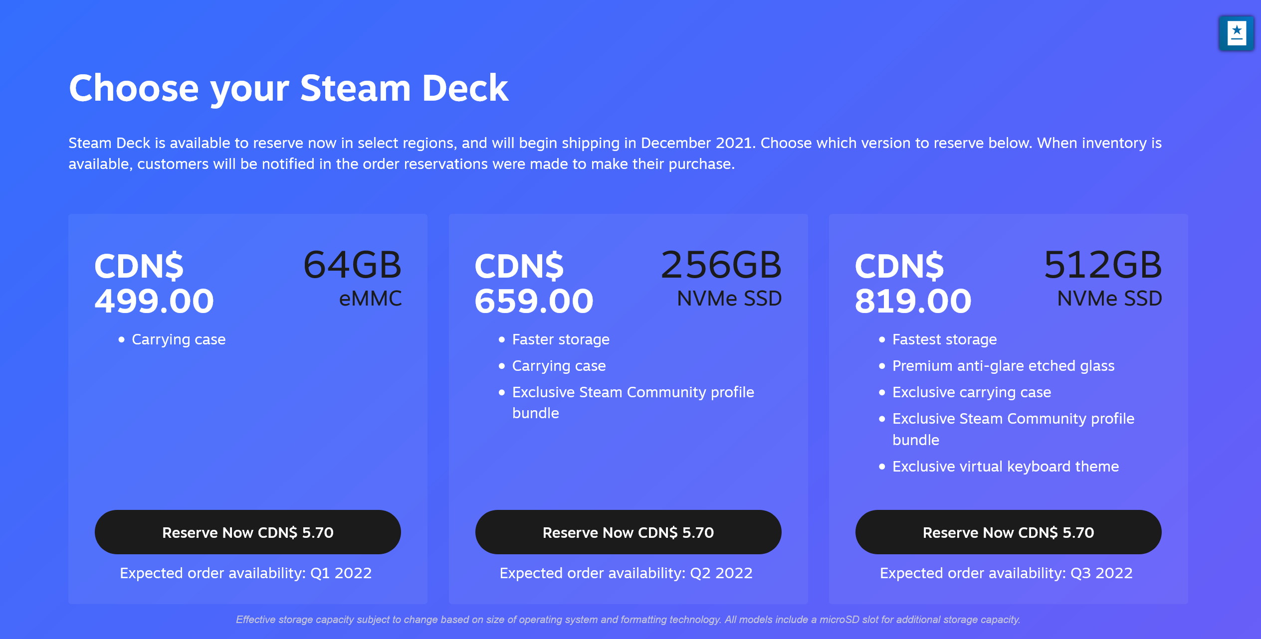 Steam Deck preorder reservation options