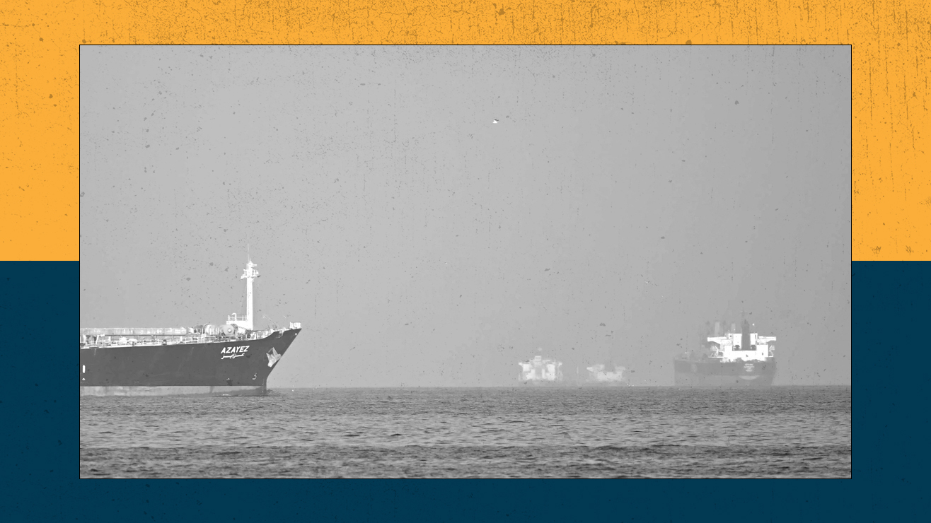 A series of cargo ships sail past the coast city of Fujairah, in the Strait of Hormuz, on February 25, 2026.