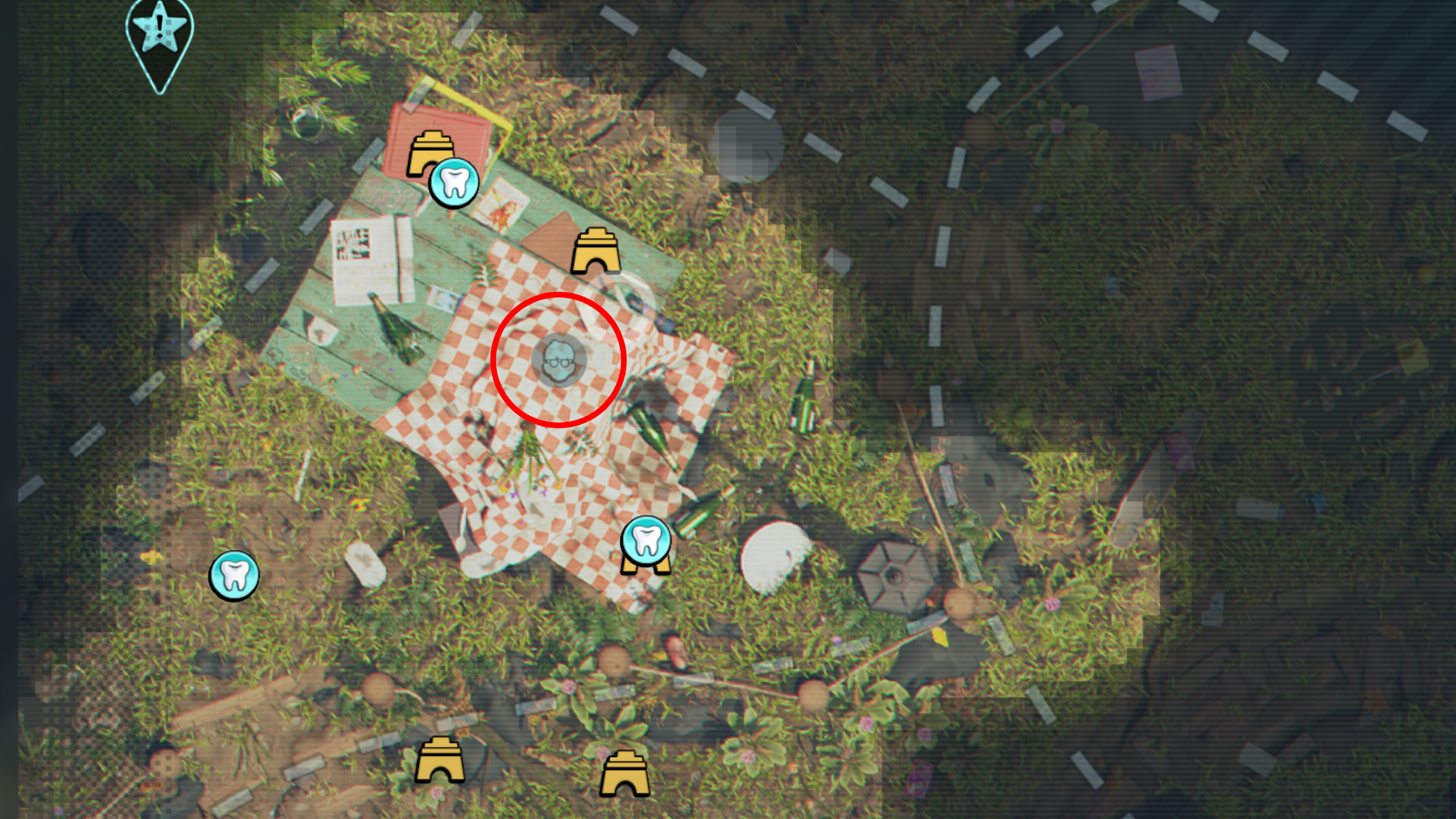 Grounded 2 Milk Molar locations: A map highlighting the location of a Mega Milk Molar on the Picnic Table.