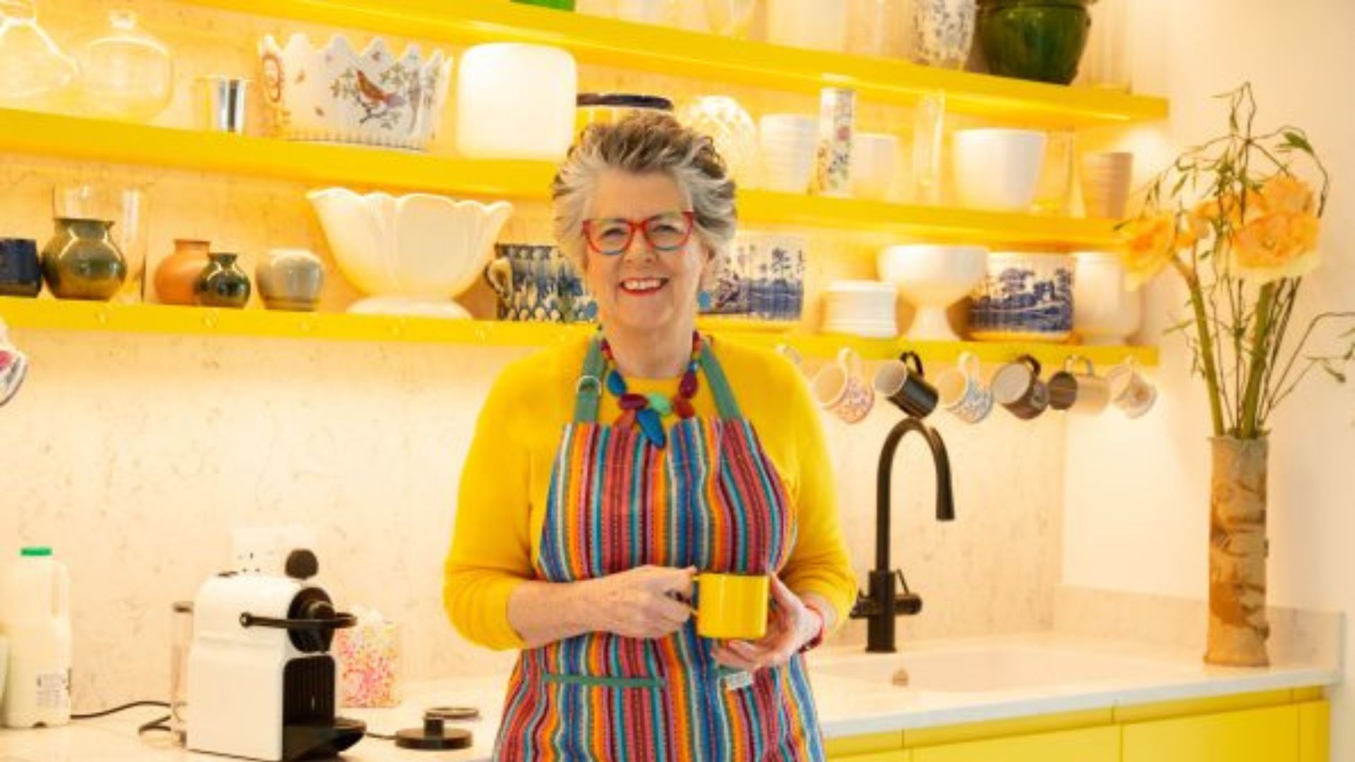 Prue Leith in her colourful kitchen