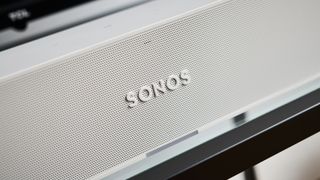 Sonos Ray on glass shelf in living room