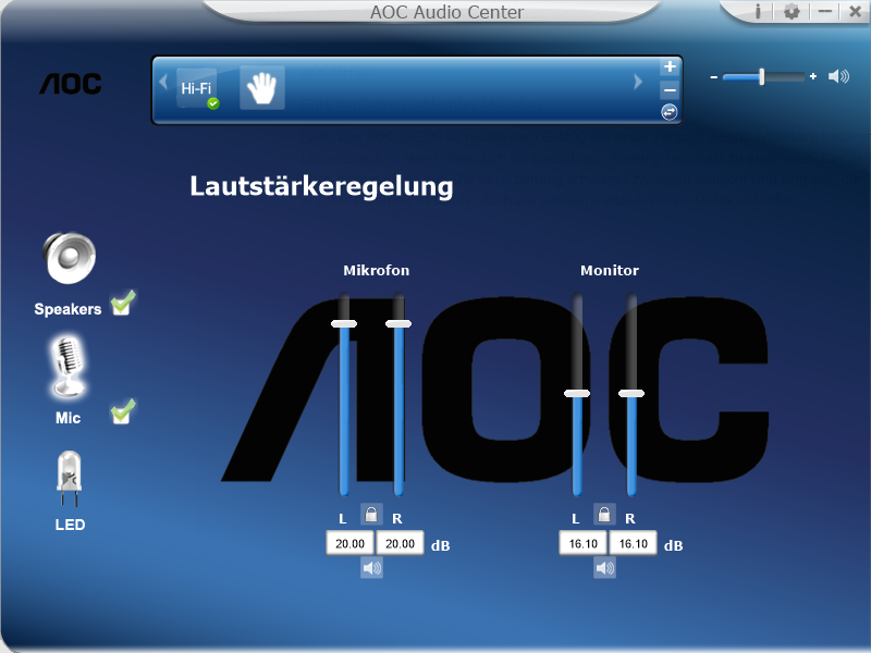 Screenshot vom AOC Audio Center