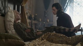 A bedridden Aegon II discusses matters with Larys in House of the Dragon season 2 episode 8