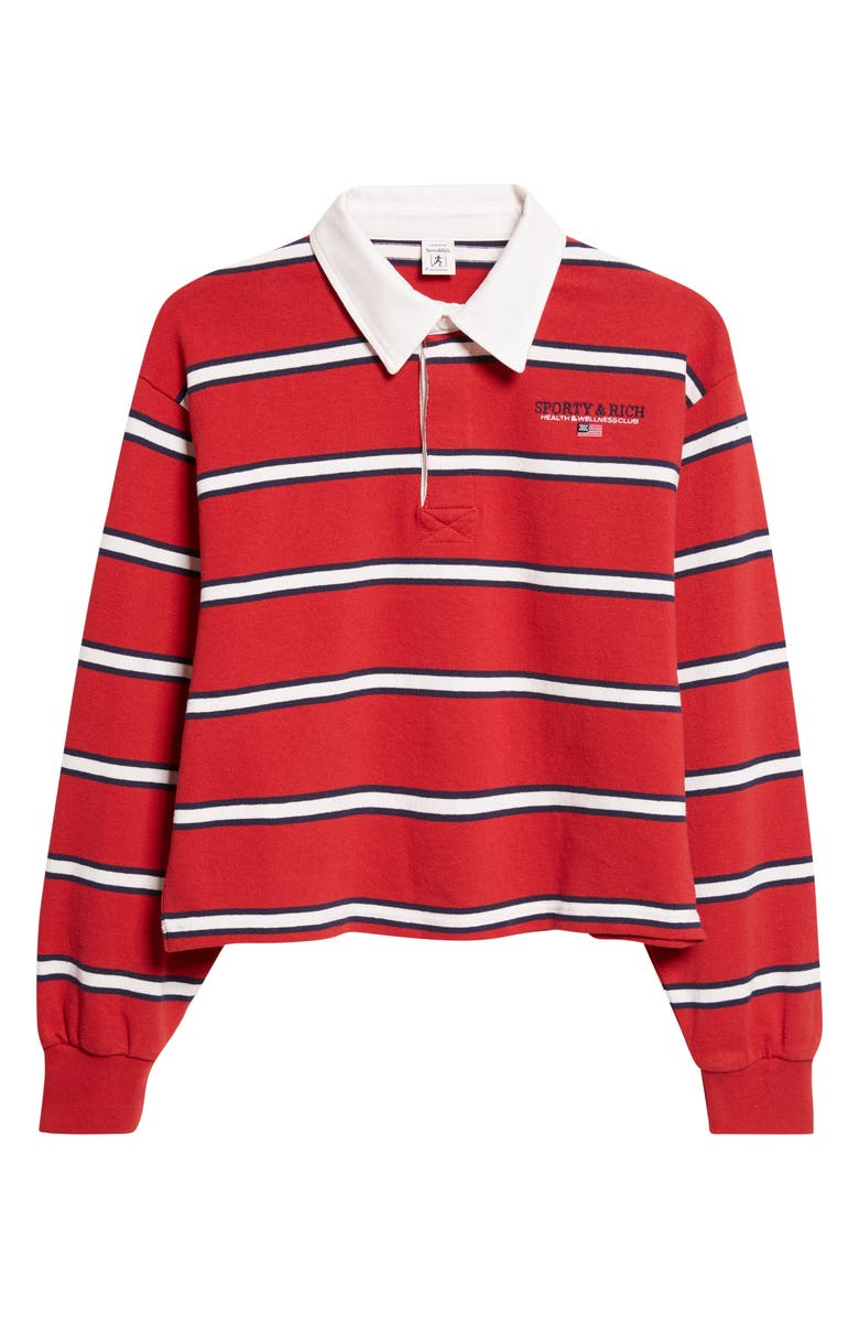 Nautical Embroidered Stripe Crop Rugby Polo