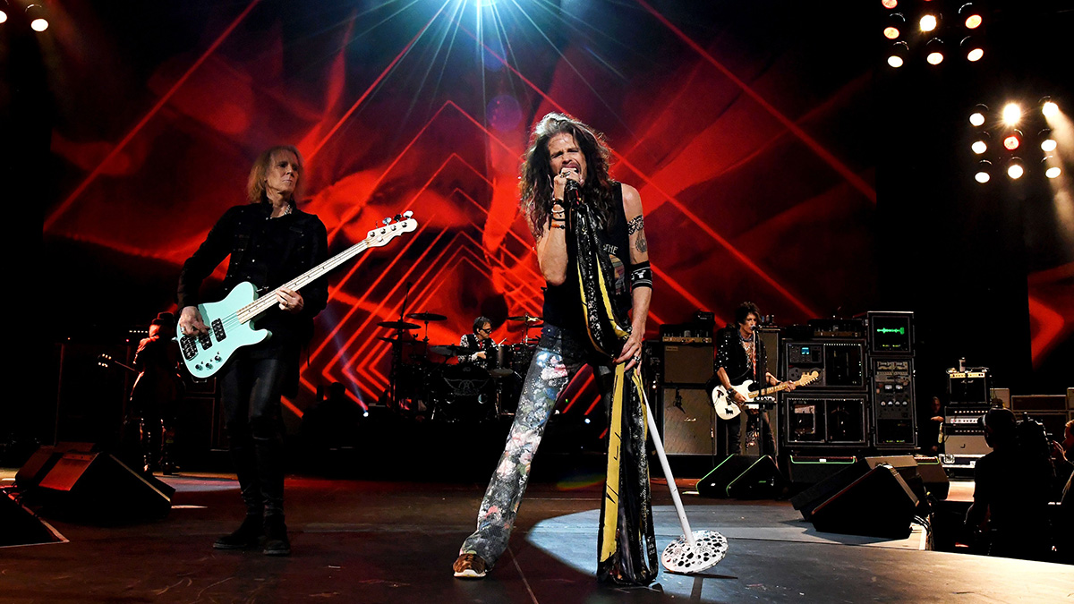 Aerosmith performing on stage