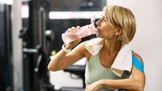 a middle aged woman working out