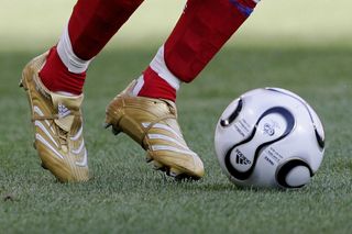 STUTTGART, GERMANY - JUNE 13: A view of the personalised boots of Zinedine Zidane of France during the FIFA World Cup Germany 2006 Group G match between France and Switzerland at the Gottlieb-Daimler Stadium on June 13, 2006 in Stuttgart, Germany. (Photo by Sandra Behne/Bongarts/Getty Images)