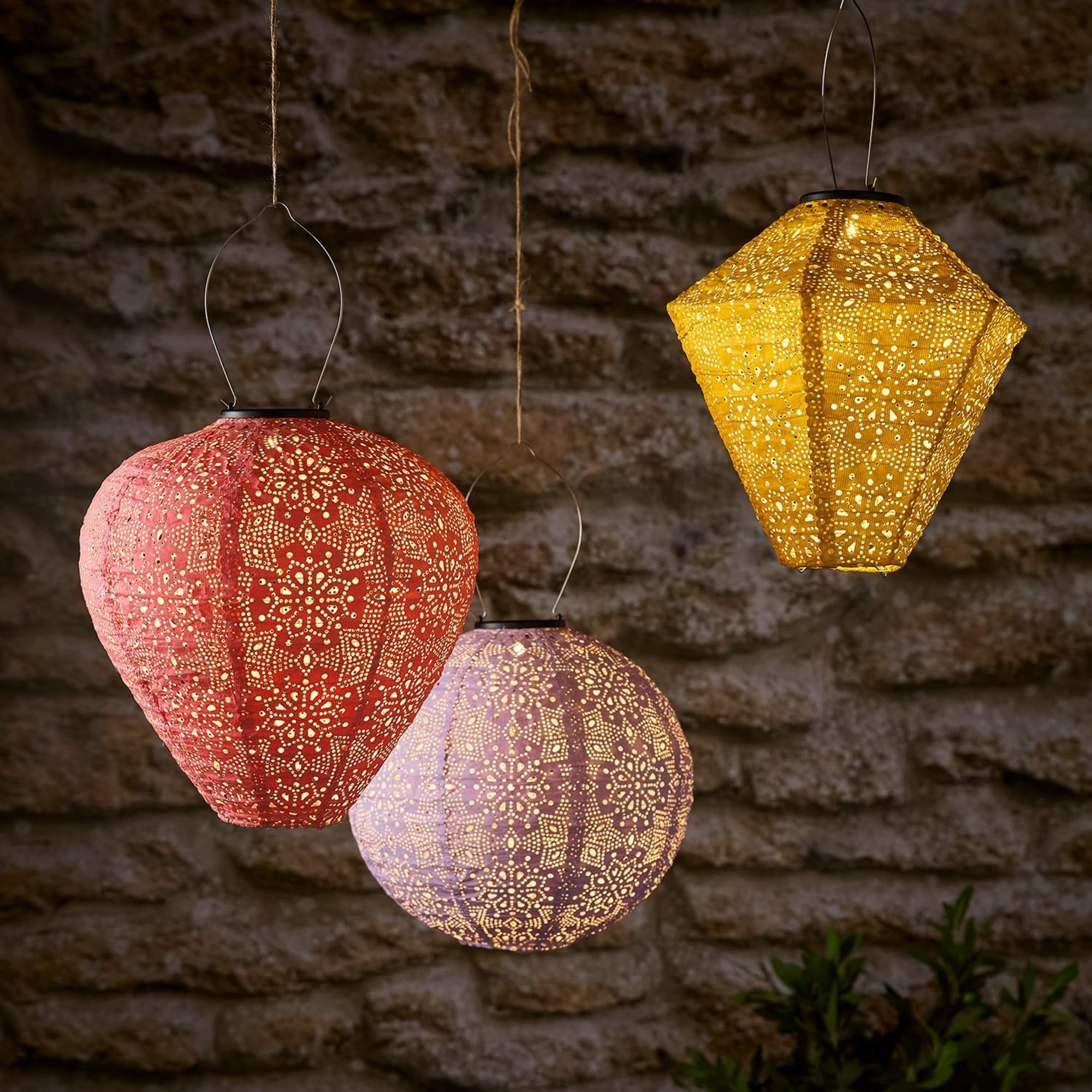 Lights4fun Set of 3 Outdoor Solar Powered Moroccan Decorative Garden Patio Lights