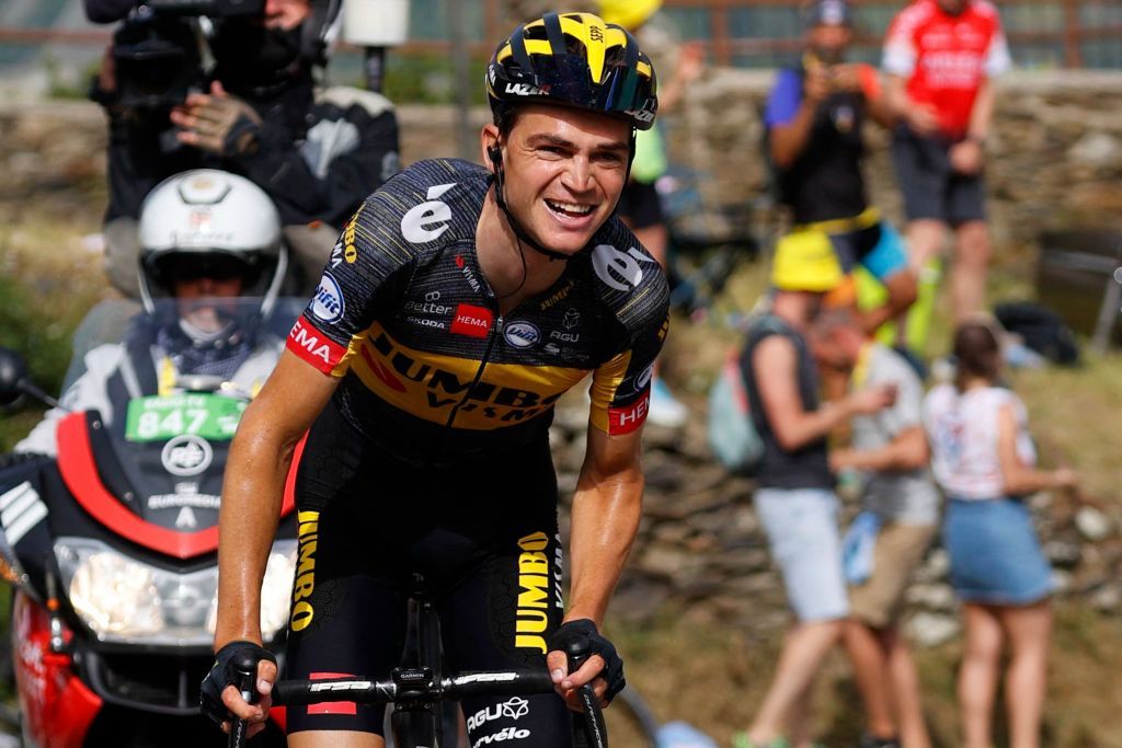 Team Jumbo Vismas Sepp Kuss of US climbs the Beixalis pass during the 15th stage of the 108th edition of the Tour de France cycling race 191 km between Ceret and AndorreLaVieille on July 11 2021 Photo by Thomas SAMSON AFP Photo by THOMAS SAMSONAFP via Getty Images