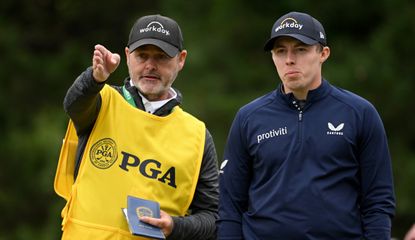 Matt Fitzpatrick and Billy Foster discuss a shot at the PGA Championship