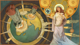 a mural of rockets taking off