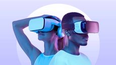 metaverse man and woman with virtual reality headsets on