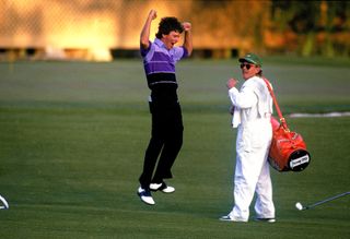 The extraordinary moment Larry Mize's chip dropped in to pinch the 1987 Masters from under Greg Norman's nose
