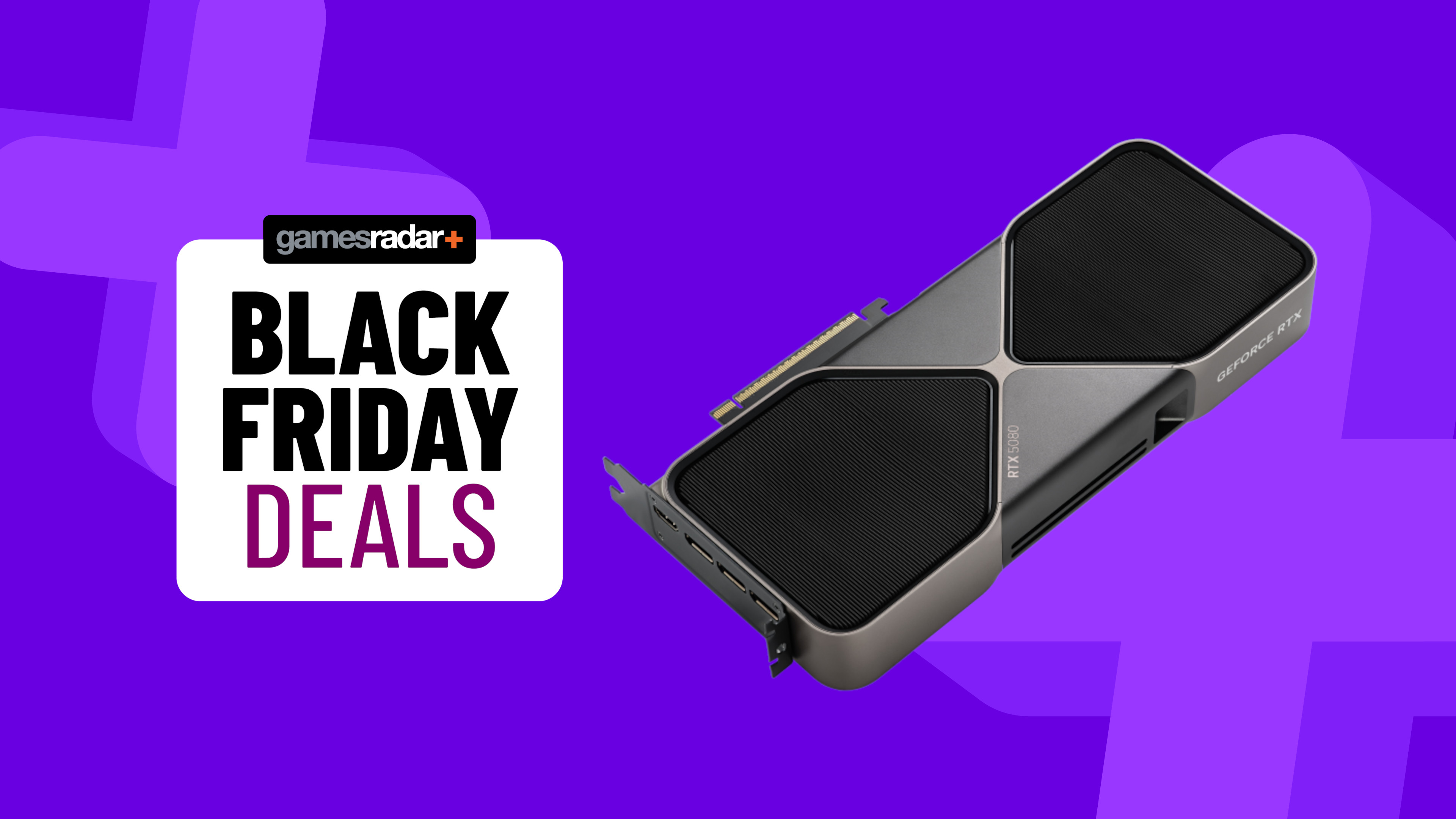 RTX 5080 graphics card on purple background with Black Friday deals badge