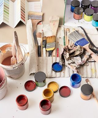 paint brushes and pots