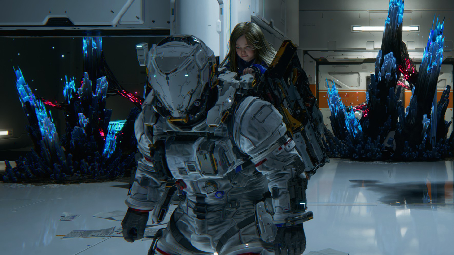 Pragmata protagonists Hugh and Diana 