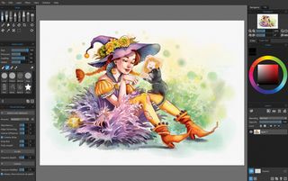Work in progress of a witch playing with her cat