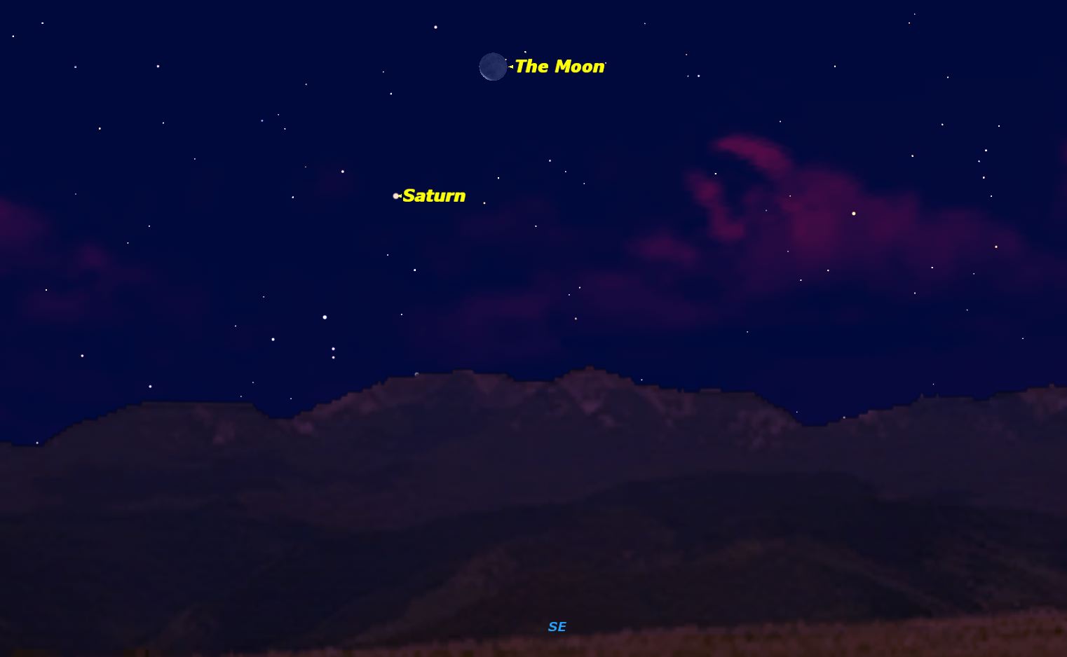 Saturn reappears from behind the Sun in the dawn sky, and on Friday morning, December 19, lies just below the waning crescent Moon in the southeast. 