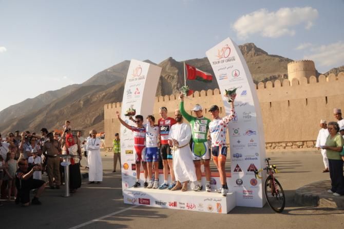 The jersey holders at the end of stage 4 in Oman