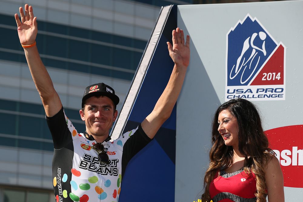 Jelly Belly's Serghei Tvetcov on the final podium at the 2014 USA Pro Challenge.