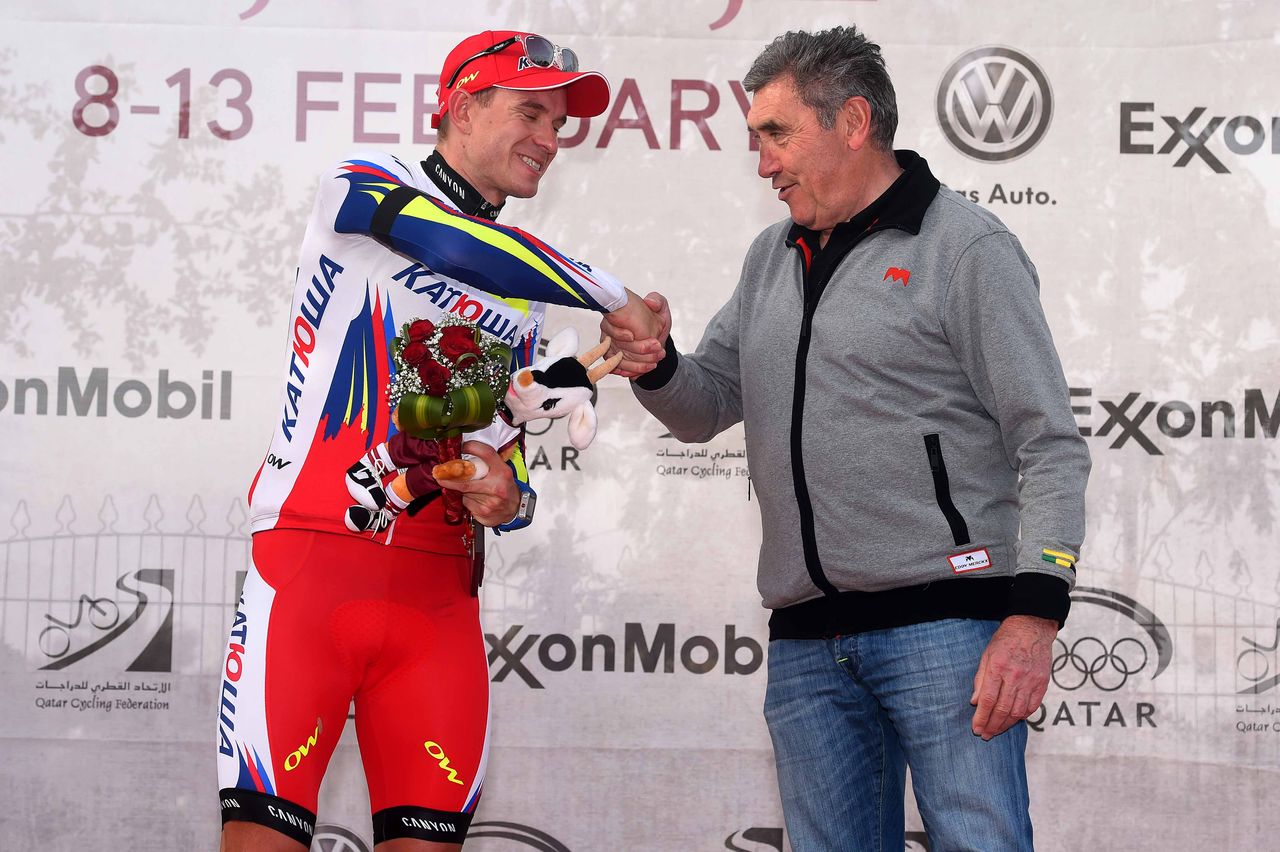 Alexander Kristoff (Katusha) shakes hands with Eddy Merckx