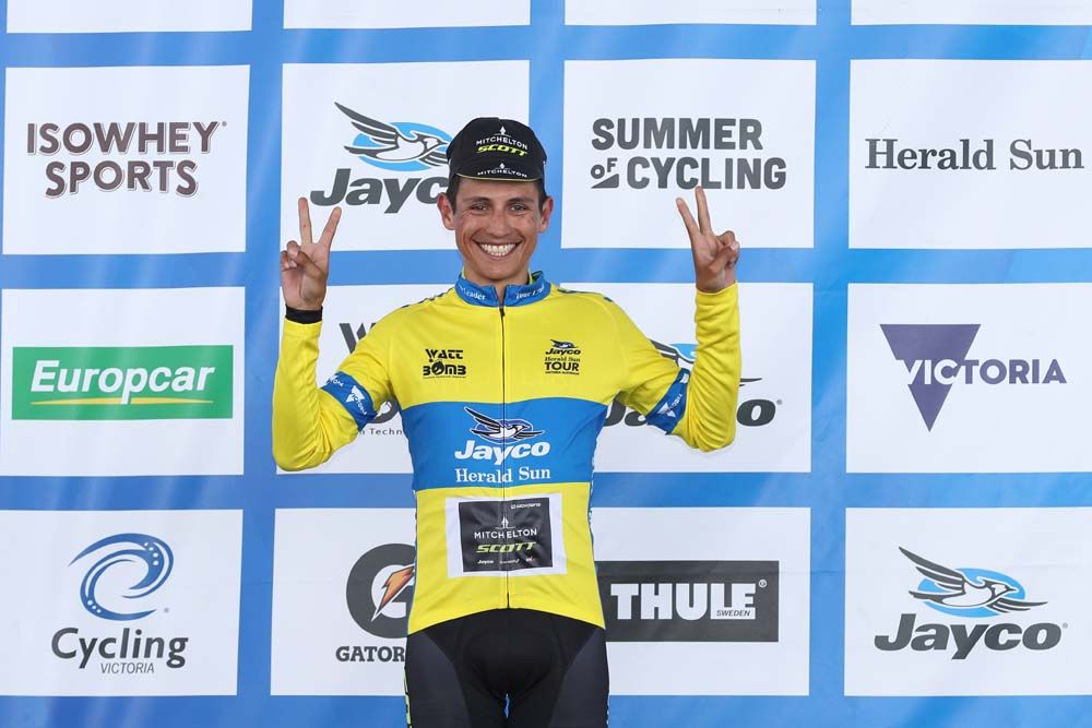 Esteban Chaves (Mitchelton-Scott) on the podium at the Herald Sun Tour