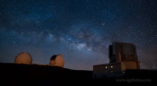 Time-Lapse Video Still of Observatories Atop Mauna Kea, Hawaii