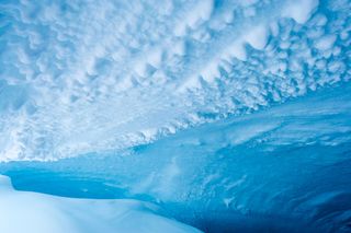 This photo from December 2014 shows the frozen ceiling and icy walls of a cave on Mount Erebus in Antarctica.