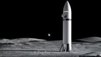 Artist's illustration of SpaceX's Starship vehicle on the moon during an Artemis astronaut mission for NASA.