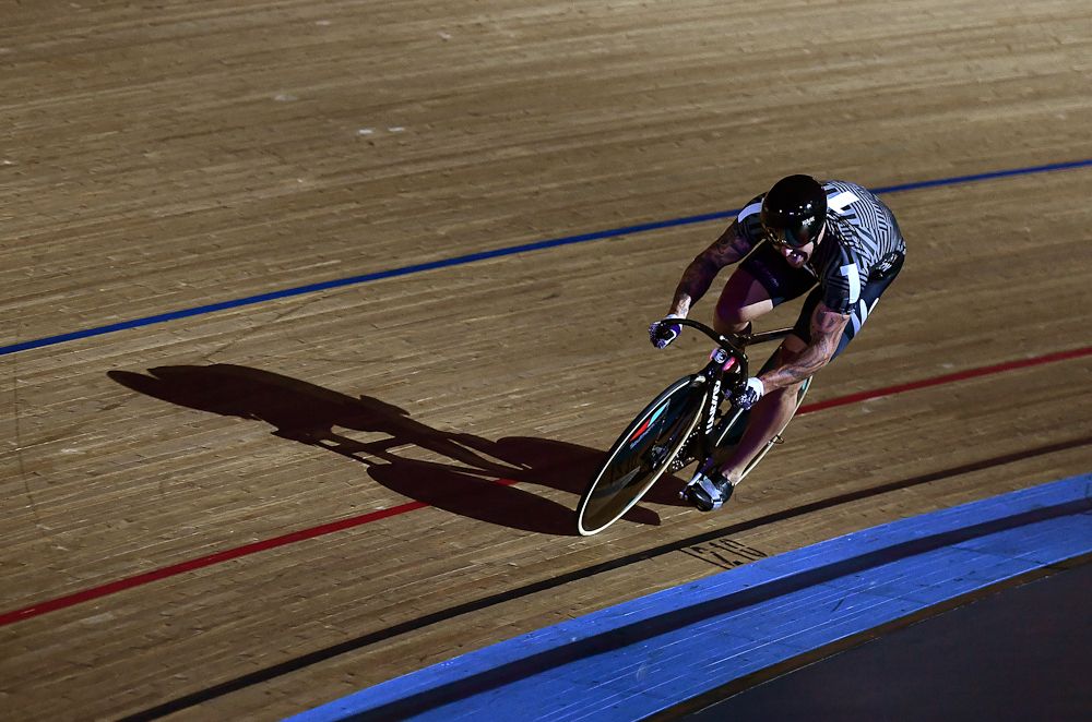 Edward Dawkins of New Zealand competes in the Mens 200m Flying Time Trial on day three of the London Six Day