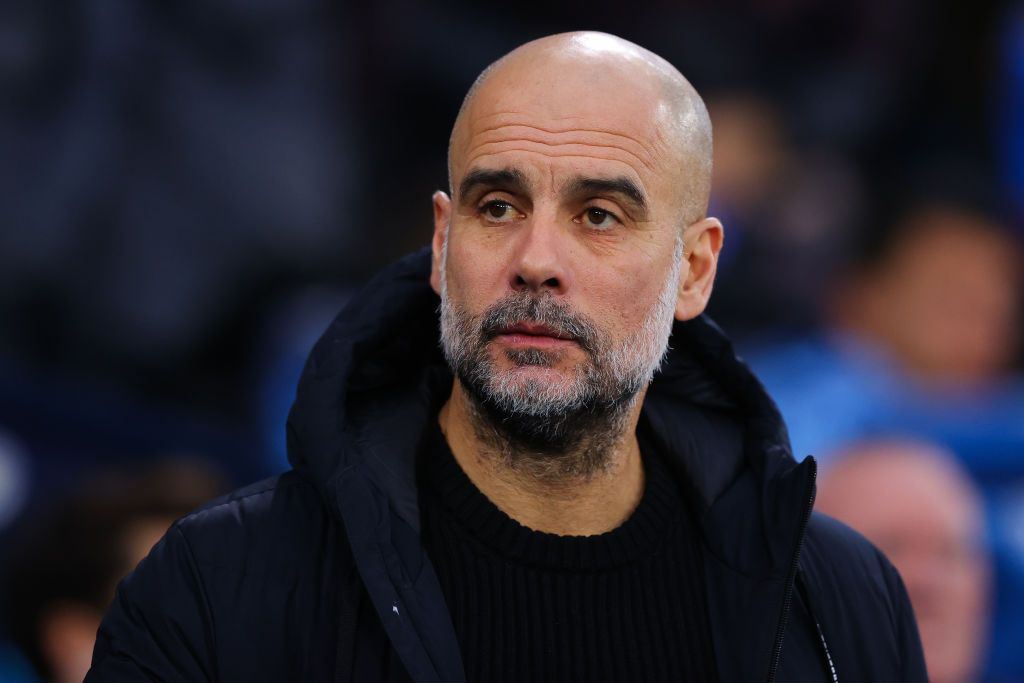 Manchester City manager Pep Guardiola during the Emirates FA Cup Quarter Final match between Manchester City and Newcastle United at Etihad Stadium on March 16, 2024 in Manchester, England.