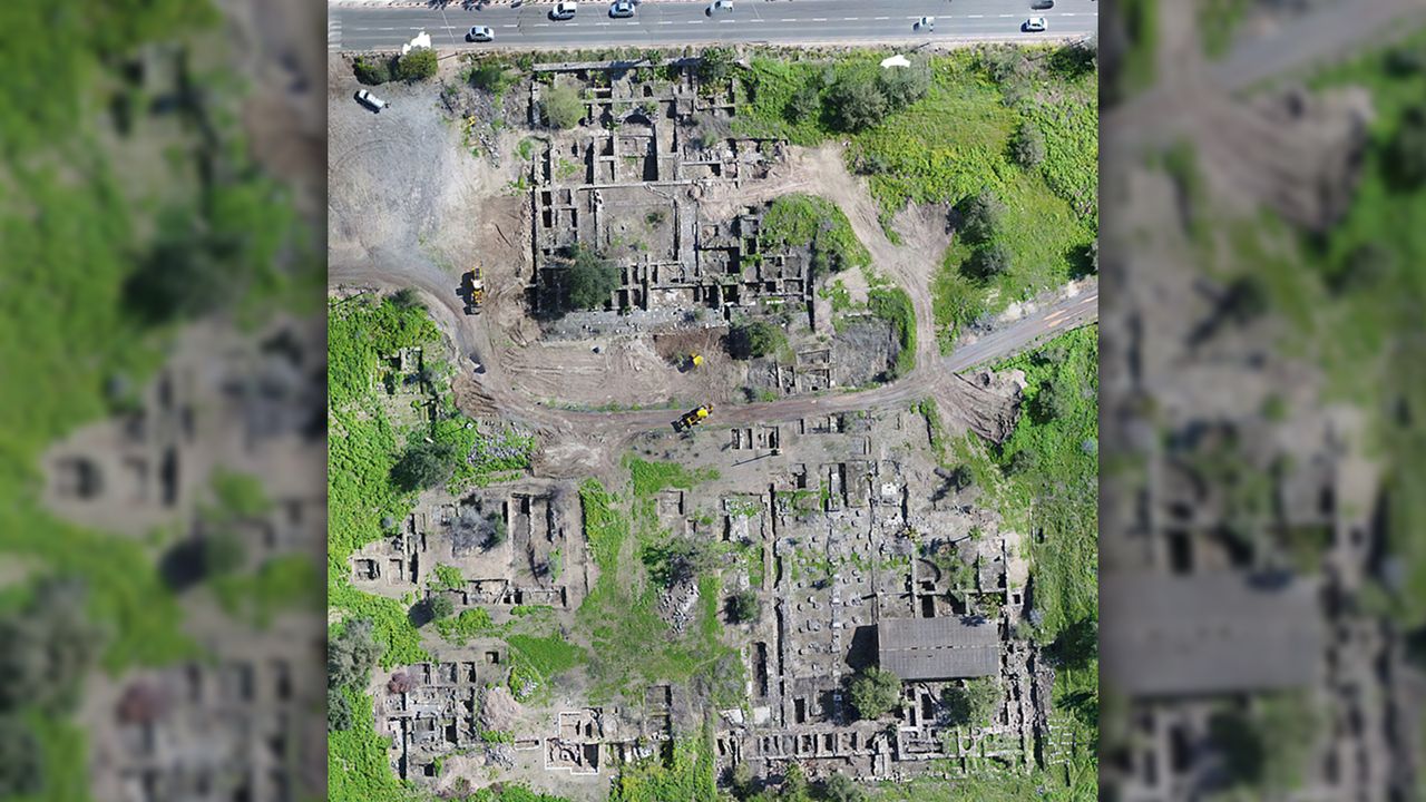 An aerial photo of the mosque site