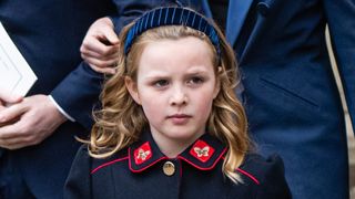 Mia Tindall attends a memorial service for the Duke of Edinburgh