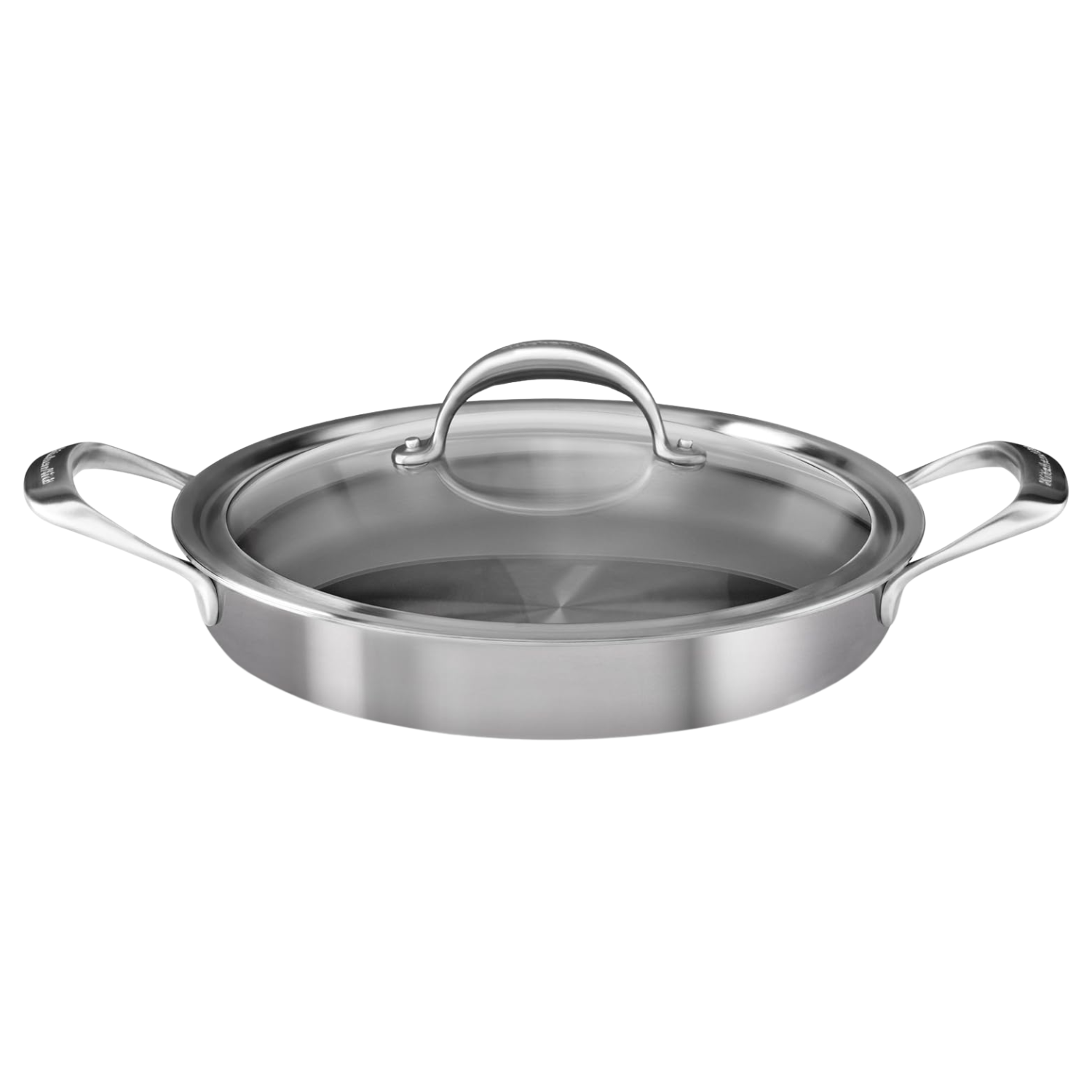 A lidded stainless steel braiser with a copper core by KitchenAid