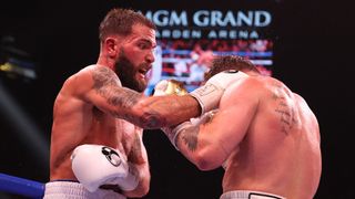 Caleb Plant (L) punches his opponent ahead of the big clash with Benavidez 