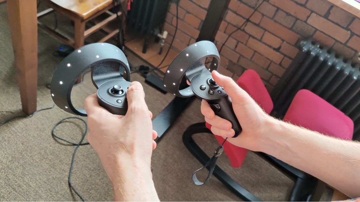 Close up of HP Reverb G2 VR Controllers in hands - overview