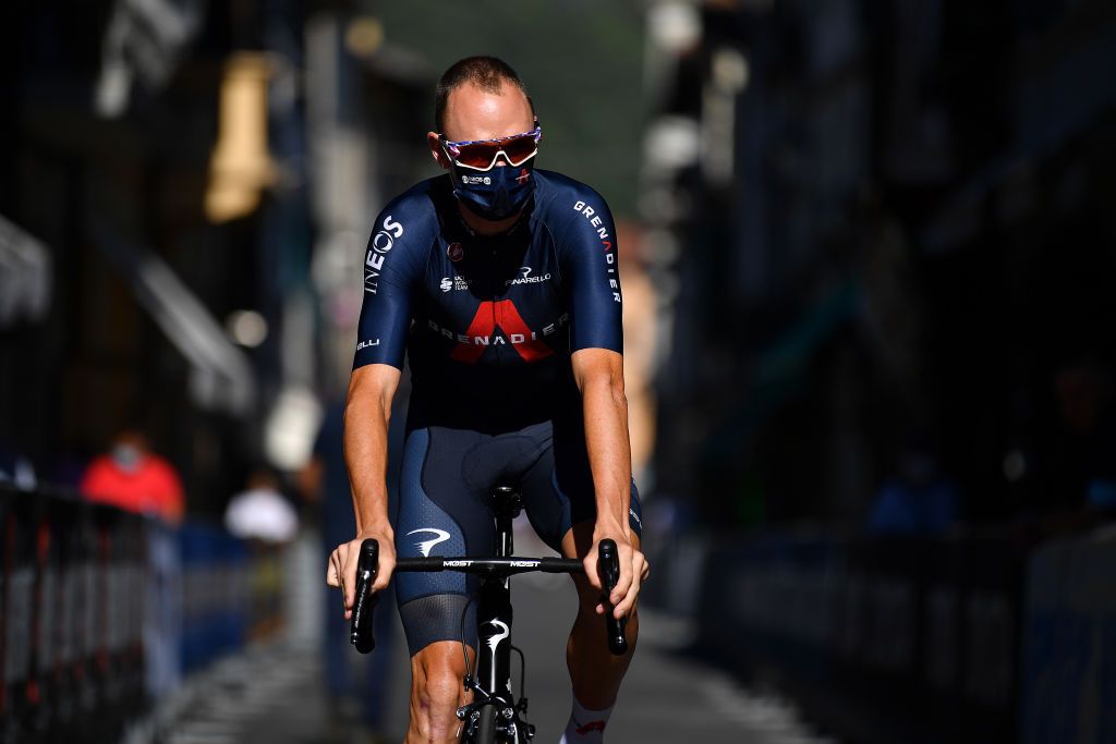FOLLONICA ITALY SEPTEMBER 08 Start Chris Froome of The United Kingdom and Team INEOS Grenadiers Mask Covid safety measures during the 55th TirrenoAdriatico 2020 Stage 2 a 201km stage from Camaiore to Follonica TirrenAdriatico on September 08 2020 in Follonica Italy Photo by Justin SetterfieldGetty Images
