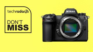 Nikon Z6 III on yellow background with don't miss text overlay