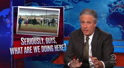 Jon Stewart lectures the media on chasing Clinton, oversharing police shootings