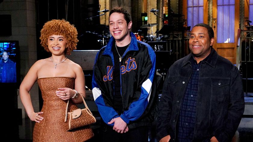 Ice Spice, Pete Davidson and Kenan Thompson on Saturday Night Live season 49