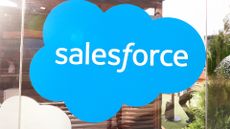 The Salesforce logo pictured in their garden area at the Mobile World Congress in Barcelona, Spain, on February 27, 2024.