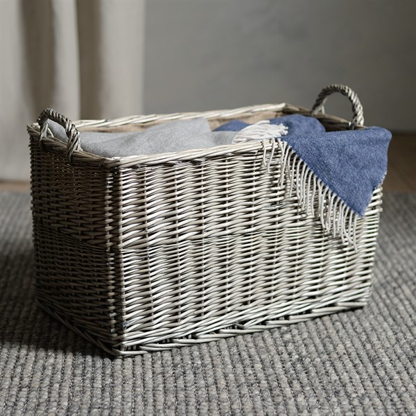 Home Accessories Large Antique Wash Rectangular Hessian Lined Basket