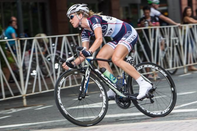 Lauren Stephens (TIBCO) off the front by herself.