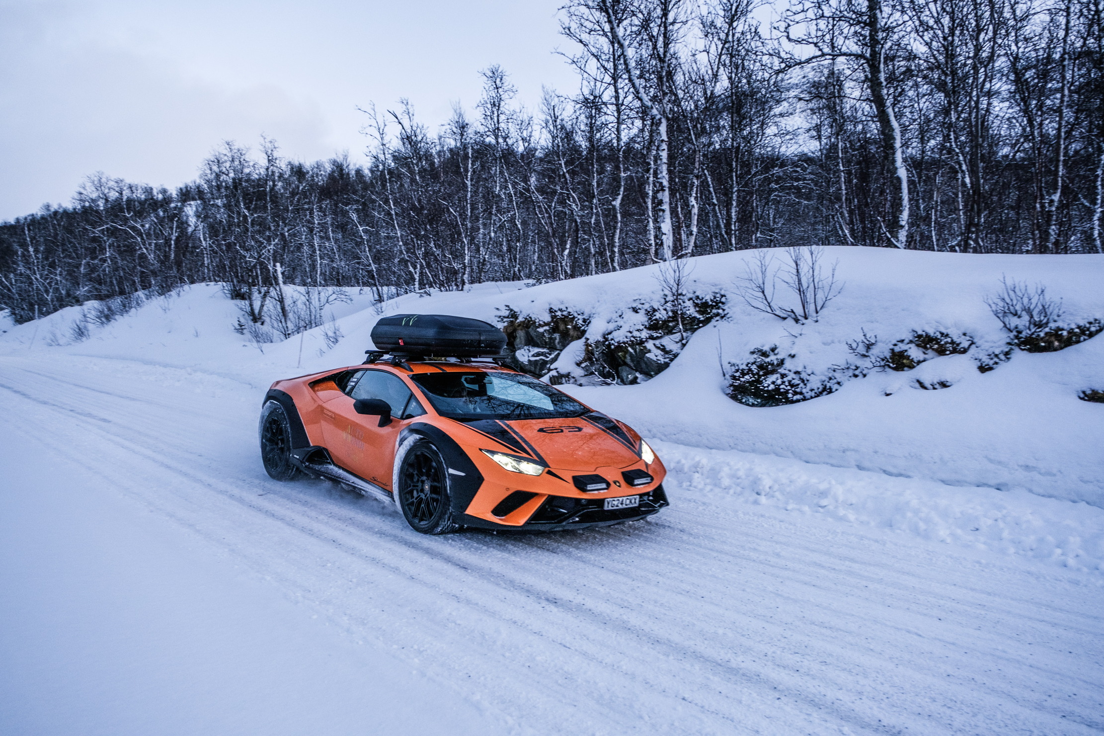 A Lamborghini Huracan in the snow