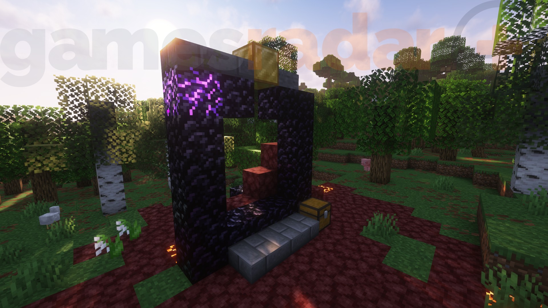 A Nether Portal at spawn in the world record speedrun Minecraft seed