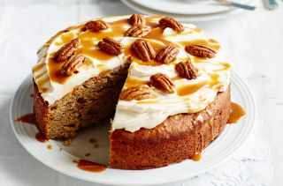Banana cake with caramel drizzle