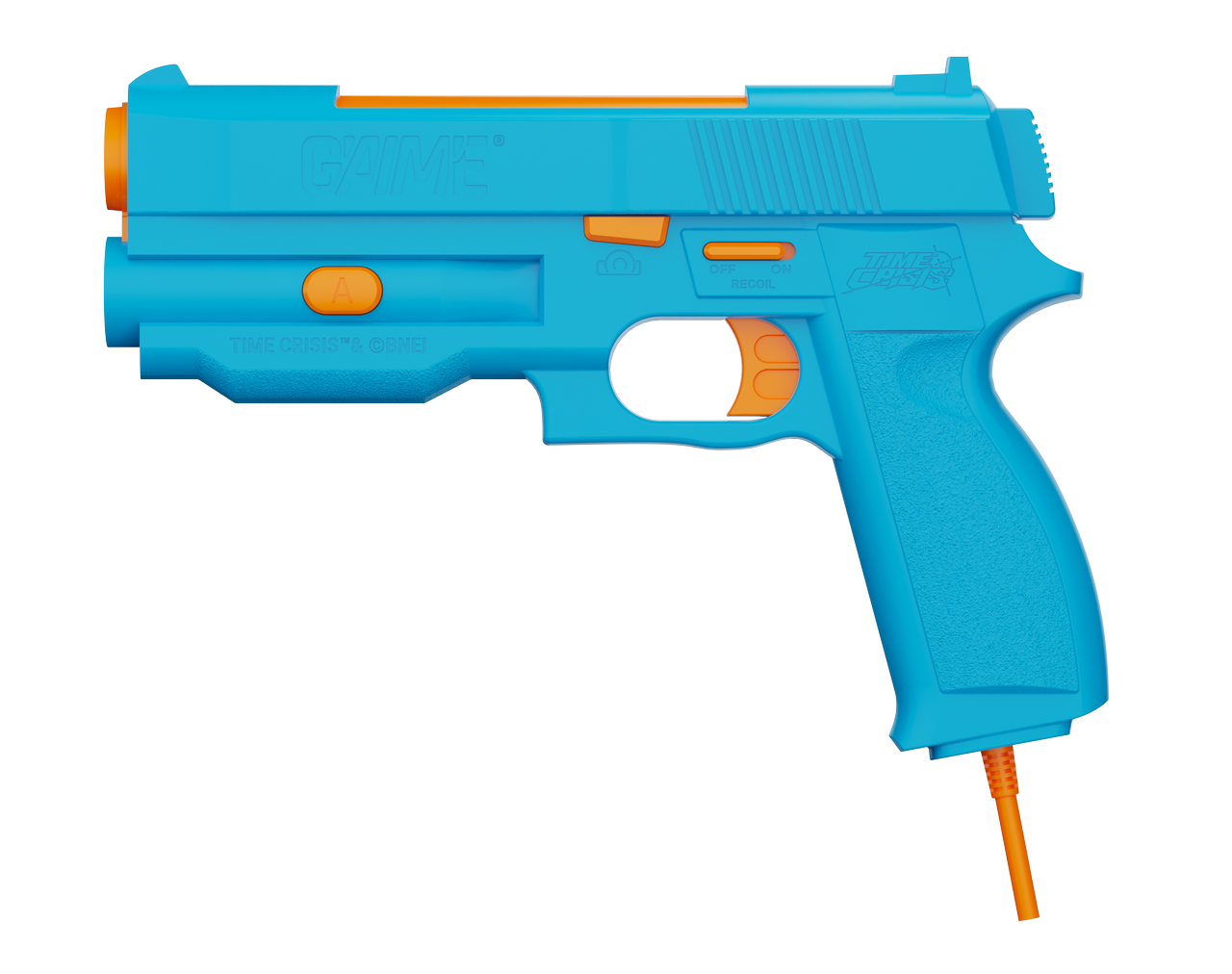 A blue lightgun, console and pedal