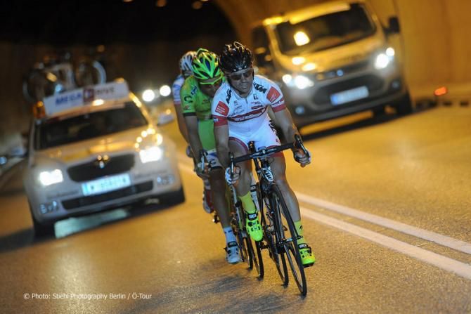 The day's escape lead by Harald Totschnig (Tirol Cycling Team)