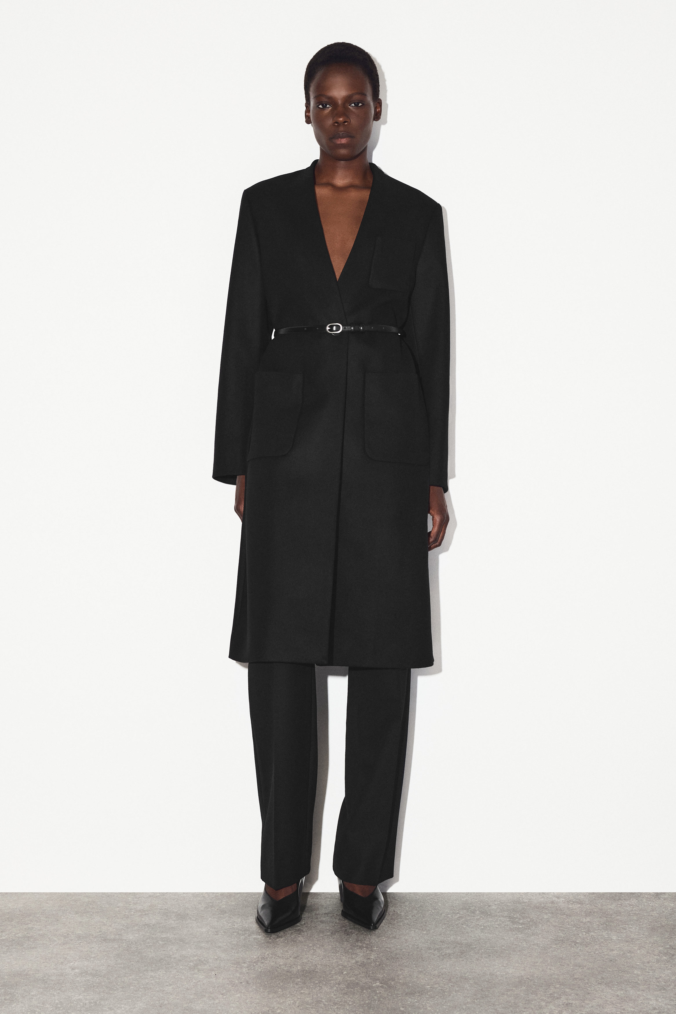Collarless Wool-Cashmere Long Coat